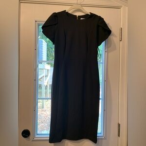 Calvin Klein Black Sheath Midi Dress with Flutter Sleeves